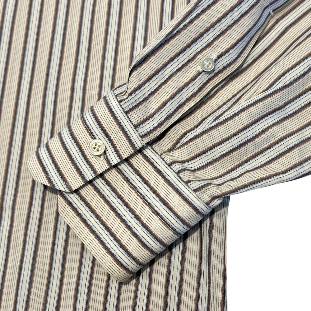 Isaia Napoli Long Sleeve Dress Shirt Mens 17 / 43 Striped Cotton Button Front - Picture 5 of 16